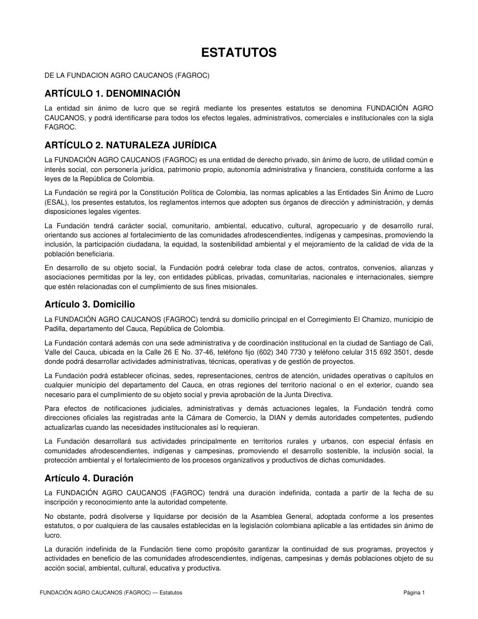 Estatutos FAGROC — página 1 de 21