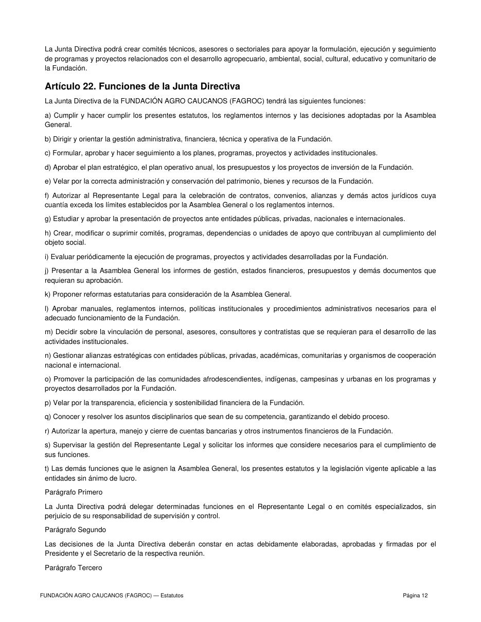 Estatutos FAGROC — página 12 de 21
