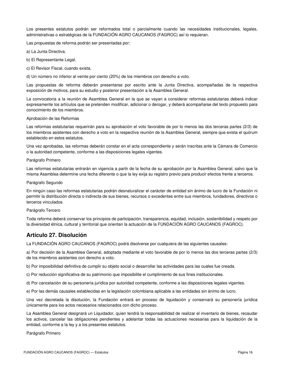 Estatutos FAGROC — página 16 de 21