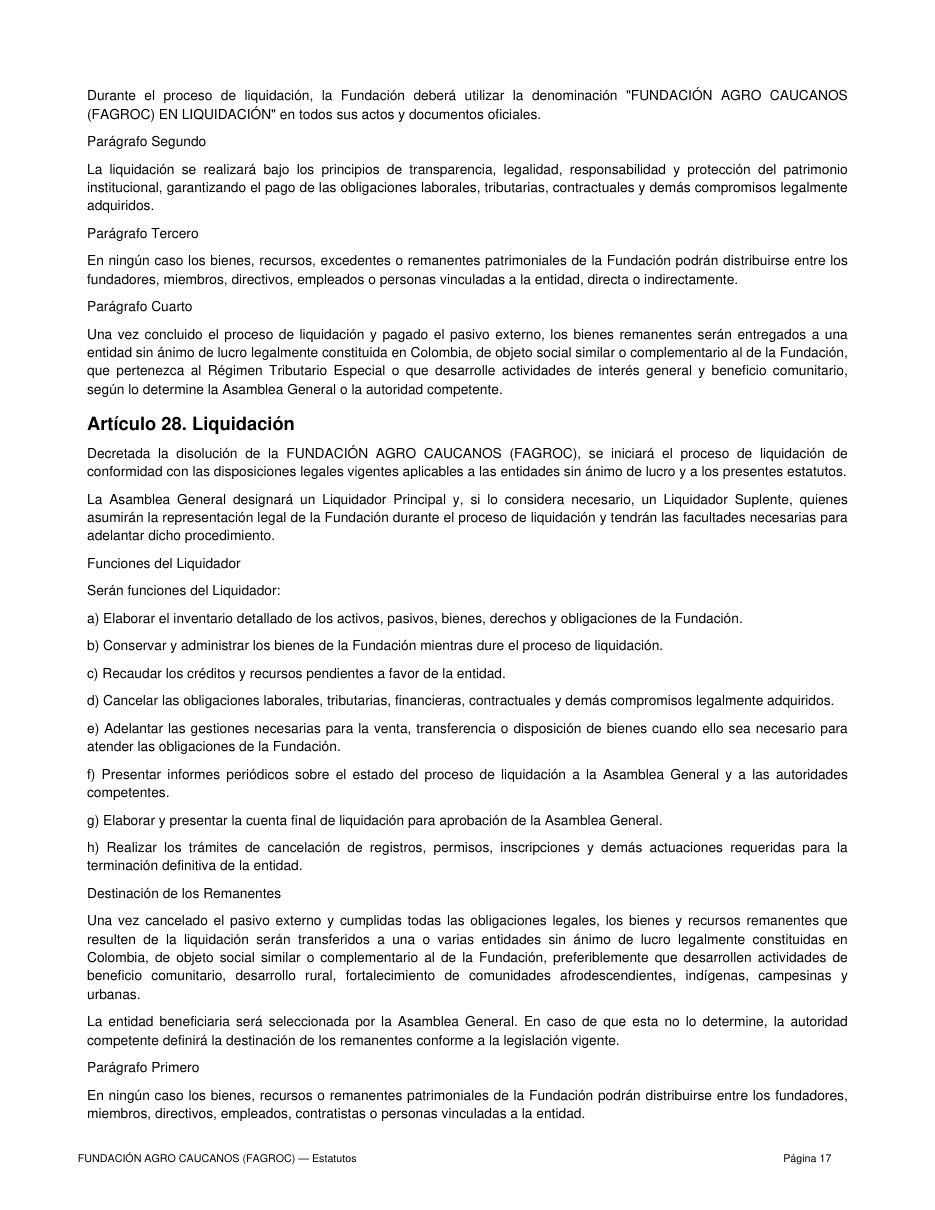 Estatutos FAGROC — página 17 de 21