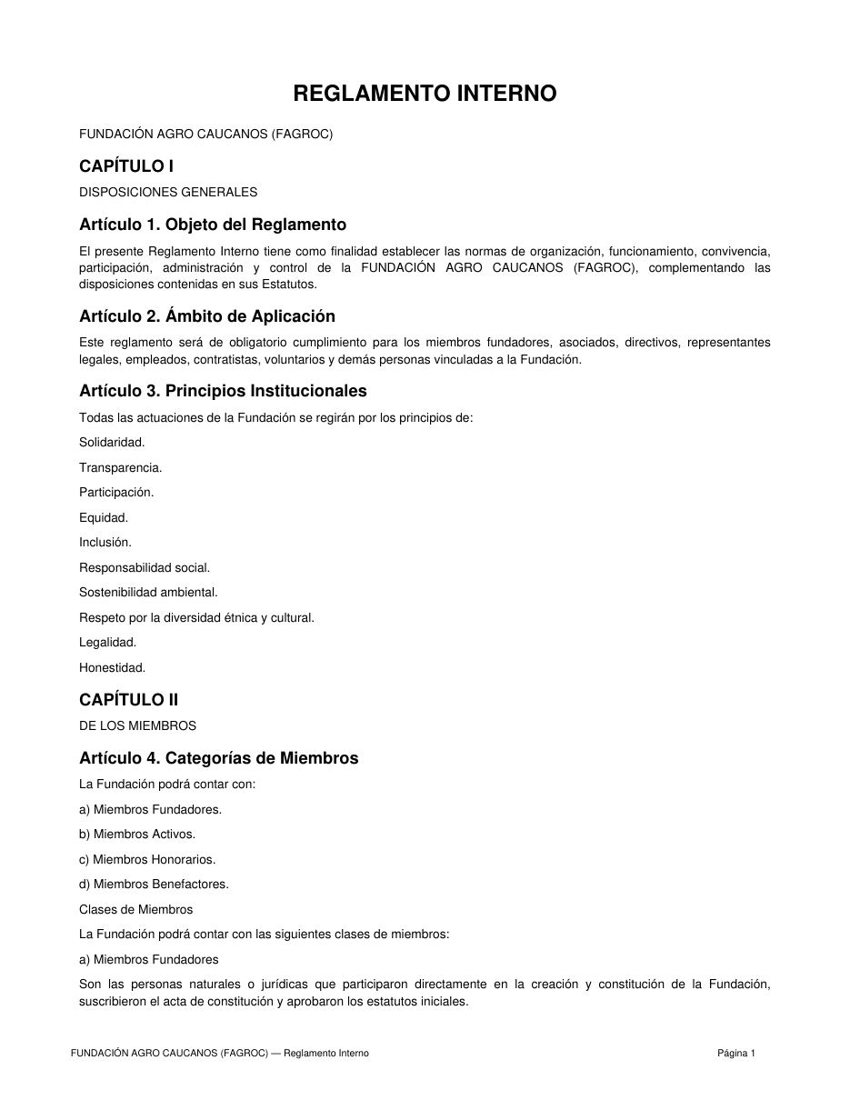 Reglamento Interno FAGROC — página 1 de 10