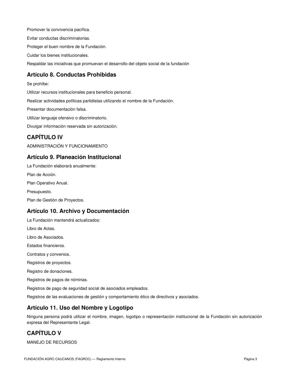 Reglamento Interno FAGROC — página 3 de 10