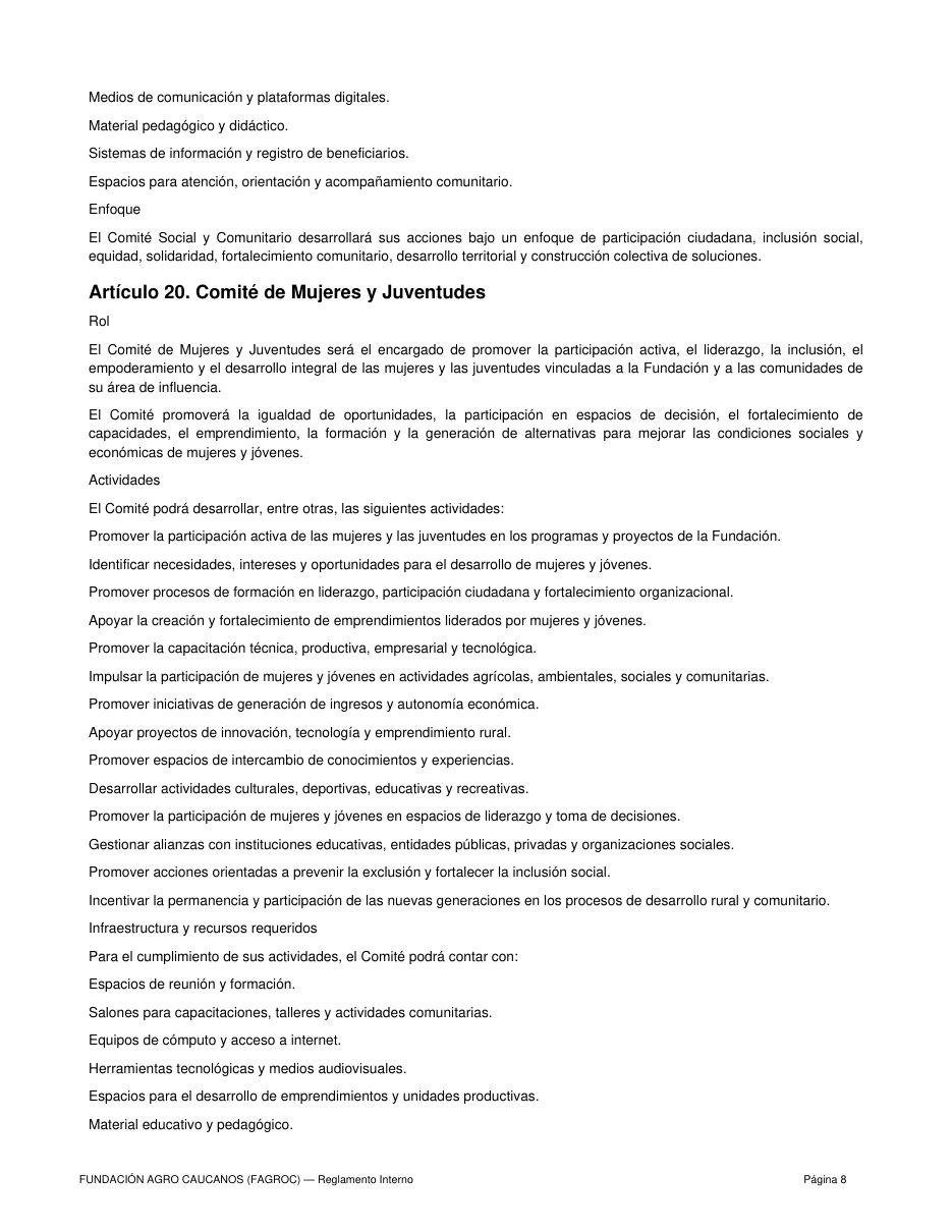 Reglamento Interno FAGROC — página 8 de 10