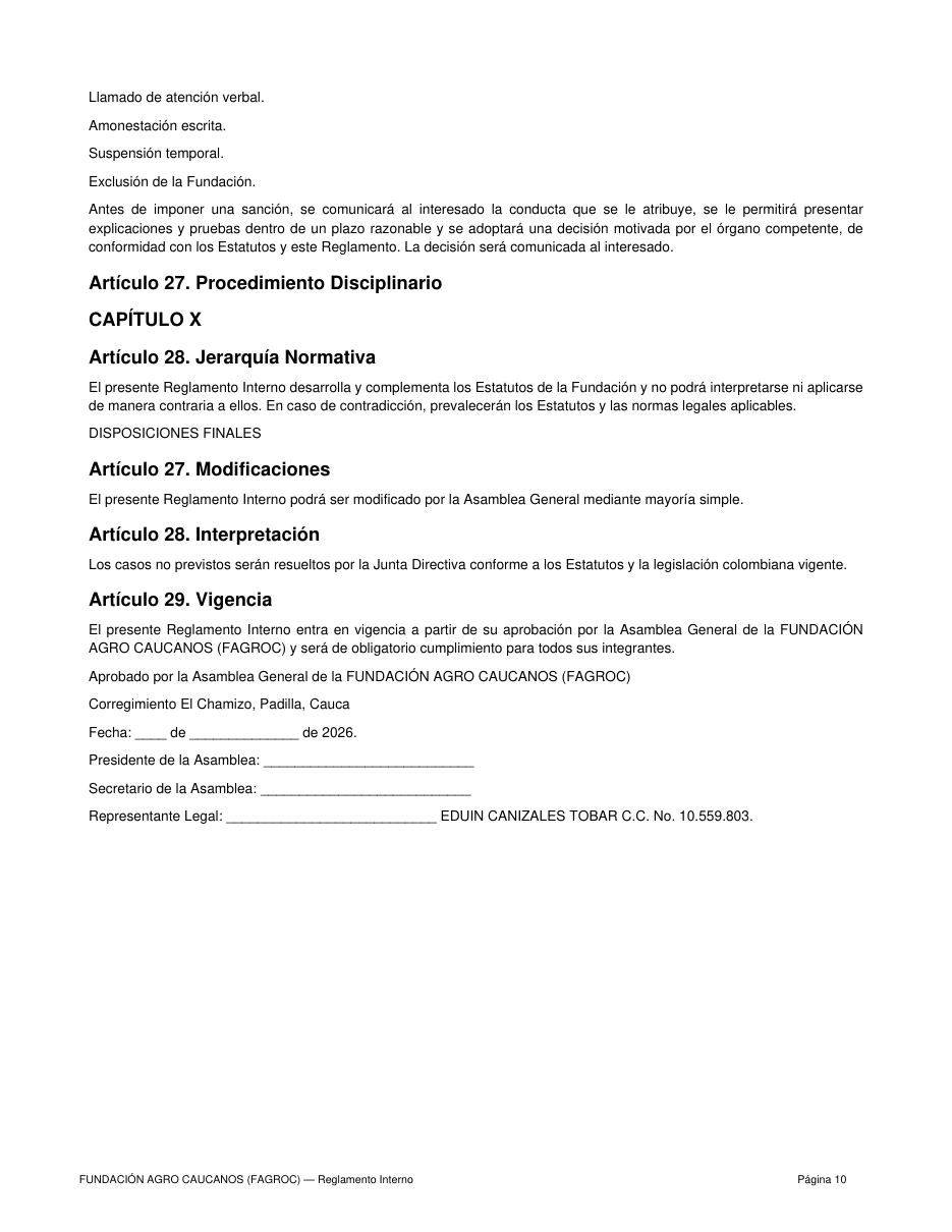 Reglamento Interno FAGROC — página 10 de 10